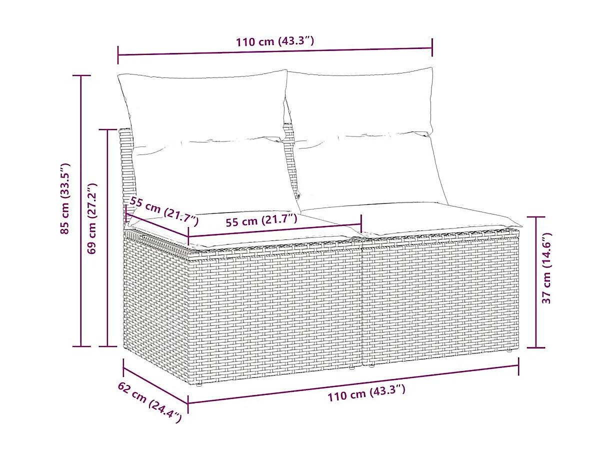 2-tlg. Garten-Sofagarnitur mit Kissen Hellgrau Poly Rattan