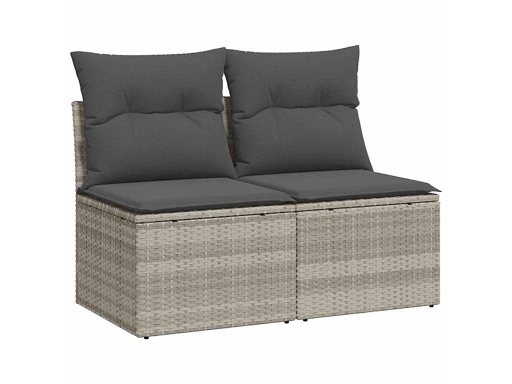 2-tlg. Garten-Sofagarnitur mit Kissen Hellgrau Poly Rattan