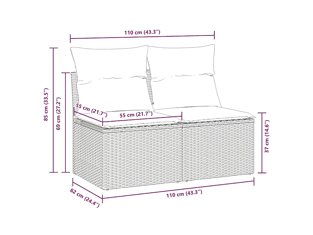 2-tlg. Garten-Sofagarnitur mit Kissen Hellgrau Poly Rattan