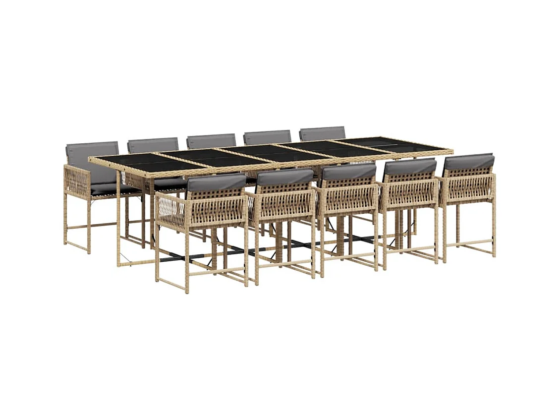 11-delige Tuinset met kussens poly rattan gemengd beige