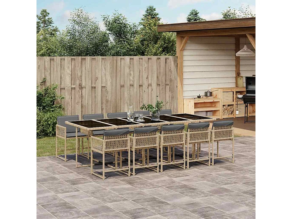 Ensemble à manger de jardin et coussins 11 pcs mélange beige