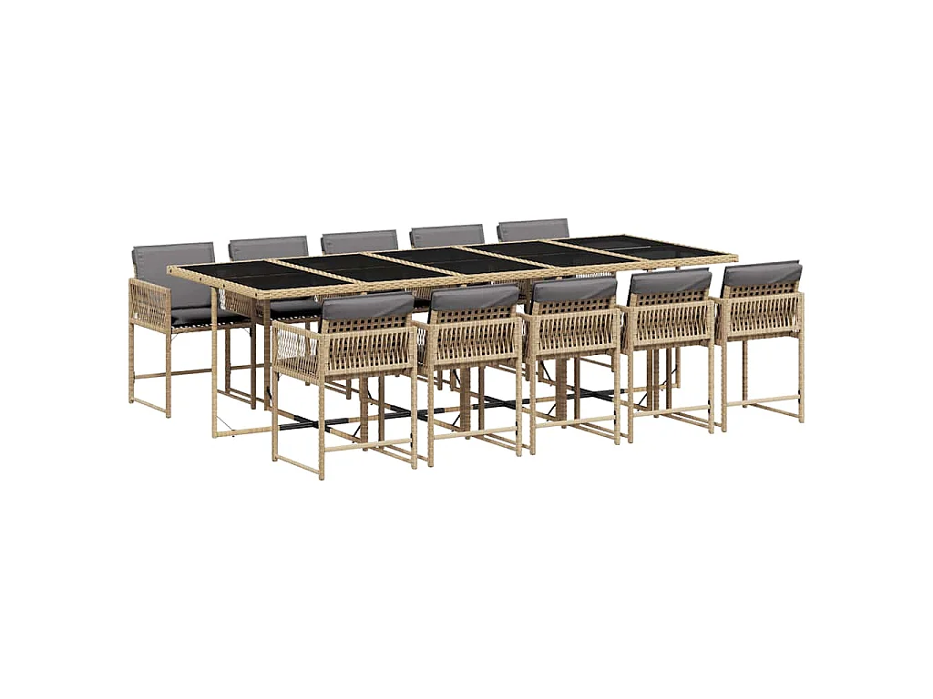 Ensemble à manger de jardin et coussins 11 pcs mélange beige