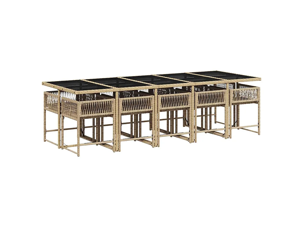 Ensemble à manger de jardin et coussins 11 pcs mélange beige
