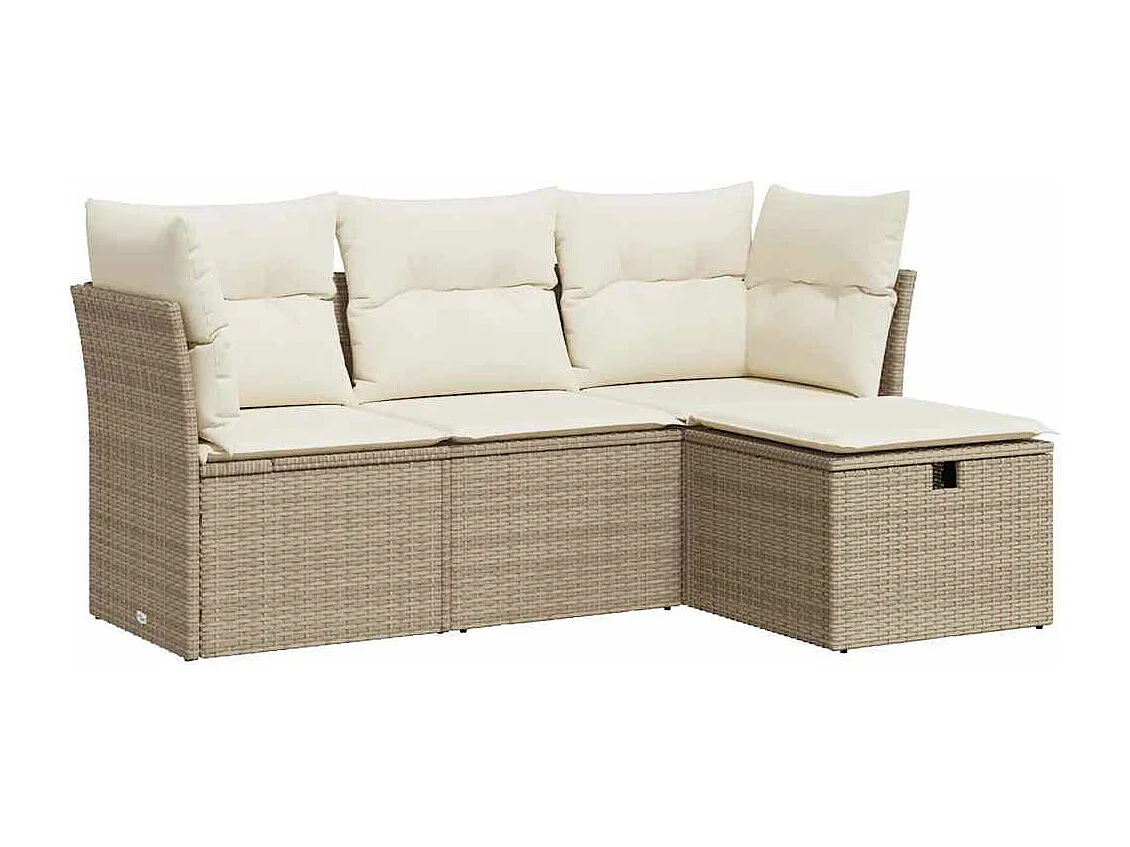 Set Divano da Giardino 4 pz con Cuscini Beige in Polyrattan