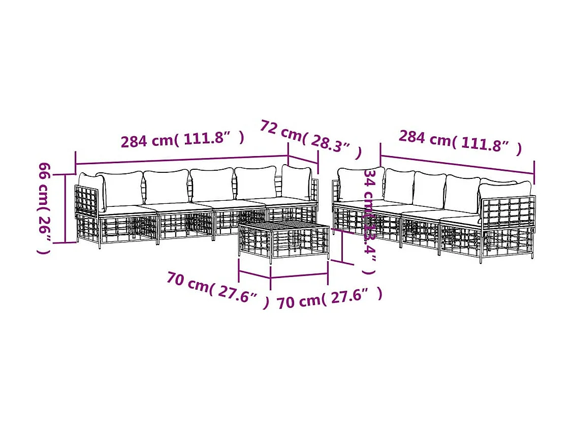 9-delige Loungeset met kussens poly rattan antracietkleurig
