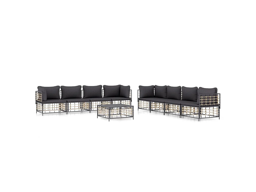 9-delige Loungeset met kussens poly rattan antracietkleurig