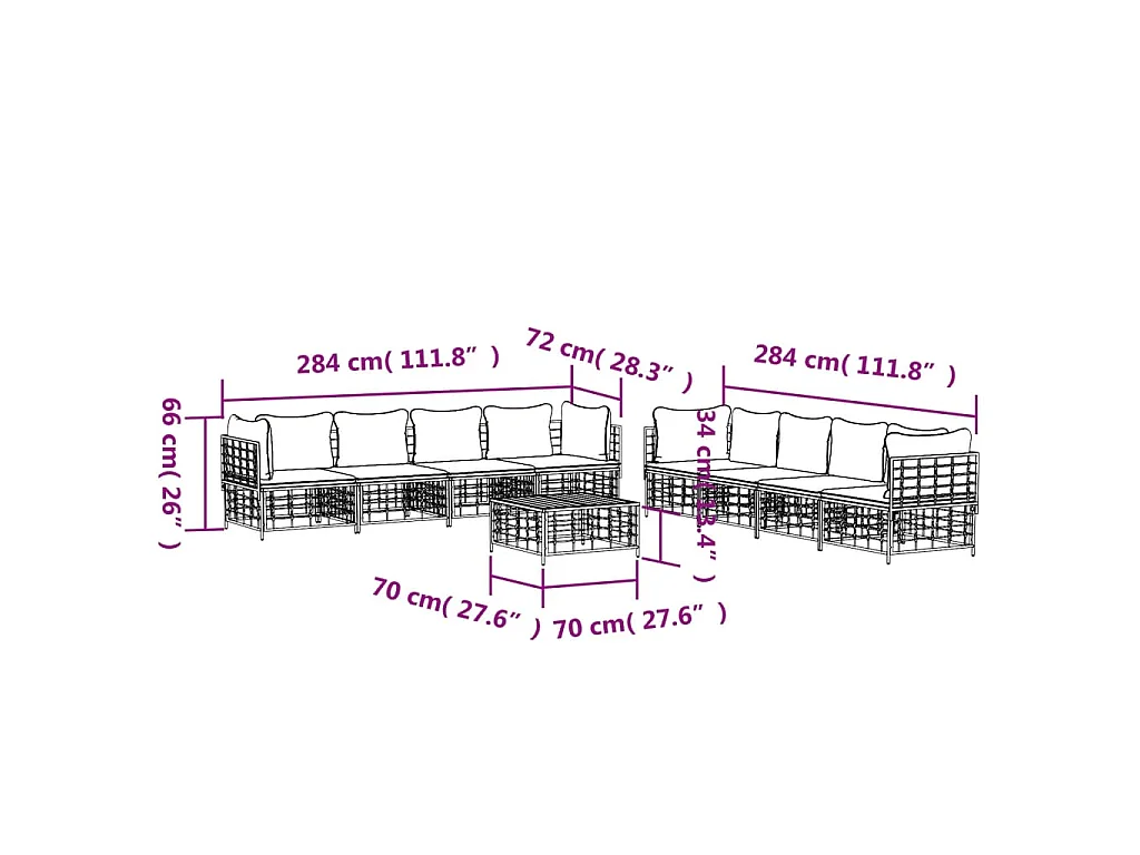 9-delige Loungeset met kussens poly rattan antracietkleurig