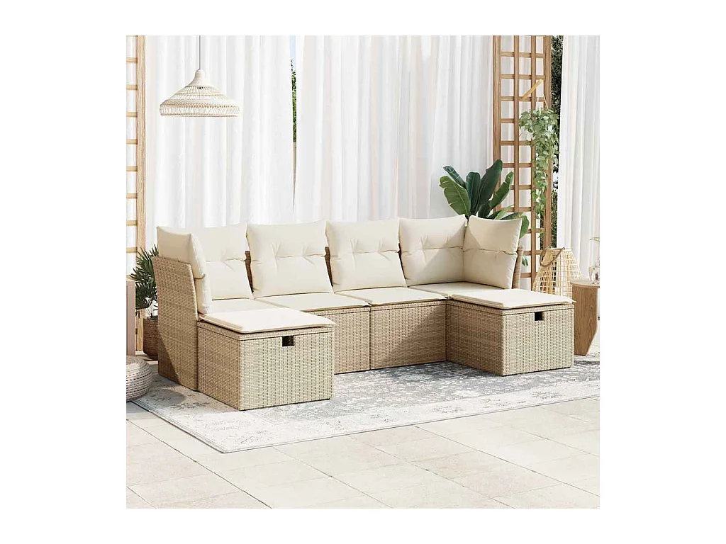 Salon de jardin avec coussins 6 pcs beige résine tressée