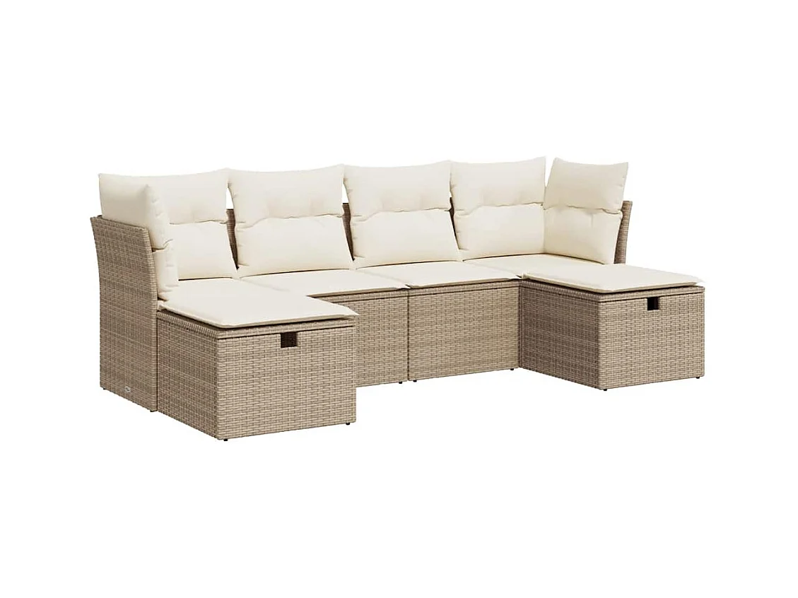 Salon de jardin avec coussins 6 pcs beige résine tressée
