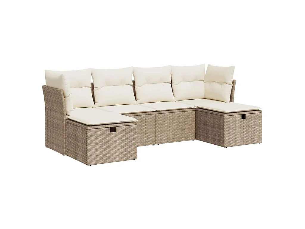 Salon de jardin avec coussins 6 pcs beige résine tressée