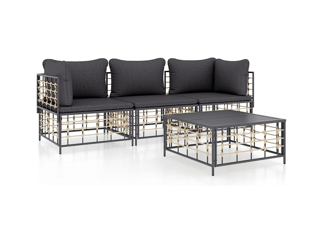 Salon de jardin 4 pcs avec coussins anthracite résine tressée