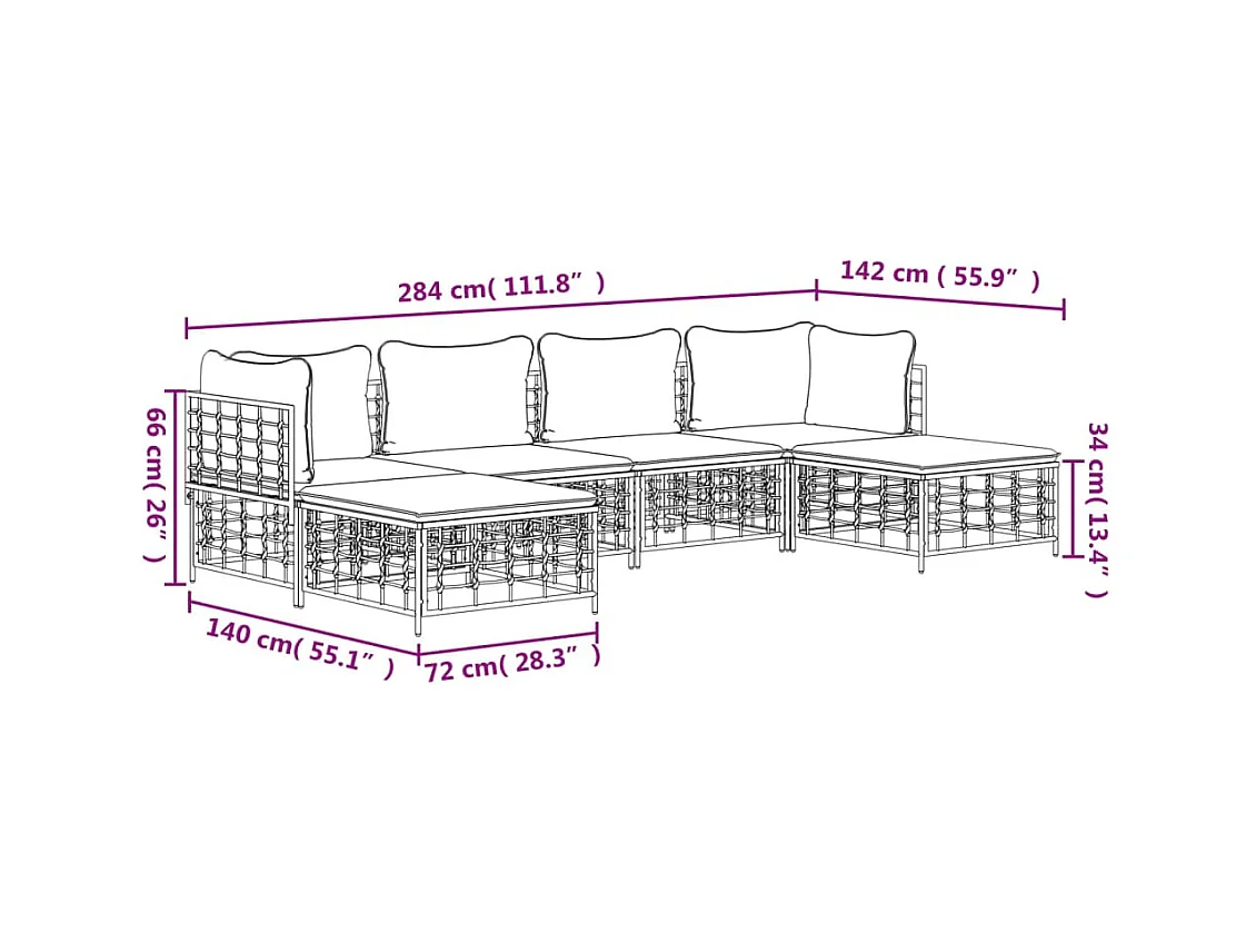 Salon de jardin 6 pcs avec coussins anthracite résine tressée