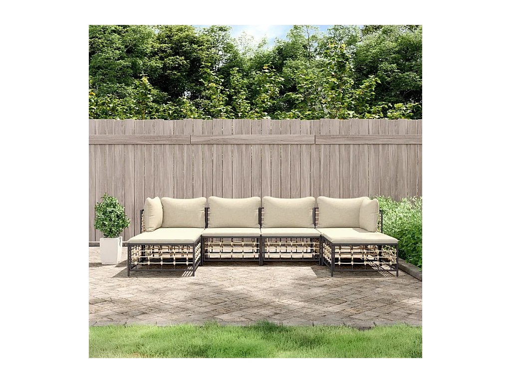 6-tlg. Garten-Lounge-Set mit Kissen Anthrazit Poly Rattan