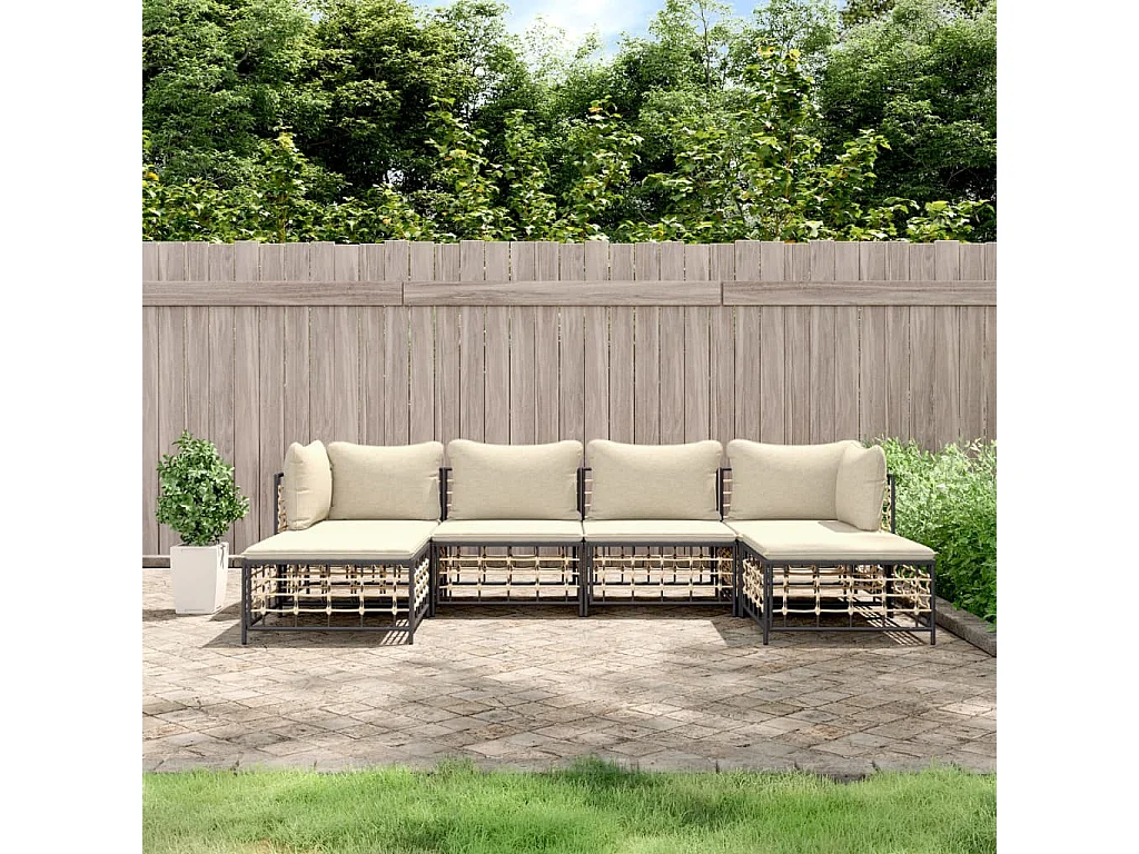 Salon de jardin 6 pcs avec coussins anthracite résine tressée