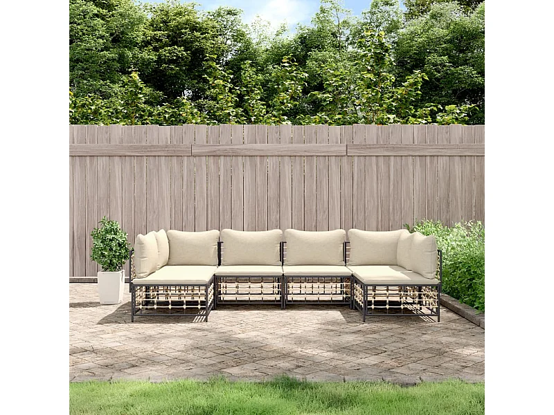 6-tlg. Garten-Lounge-Set mit Kissen Anthrazit Poly Rattan