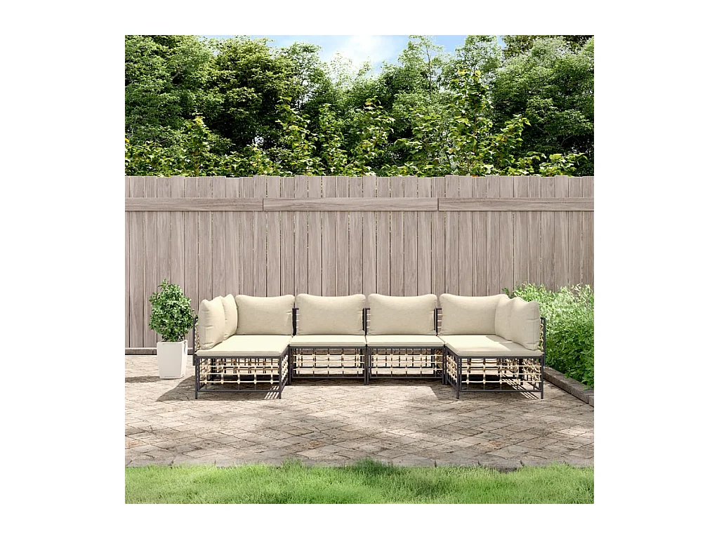 Salon de jardin 6 pcs avec coussins anthracite résine tressée