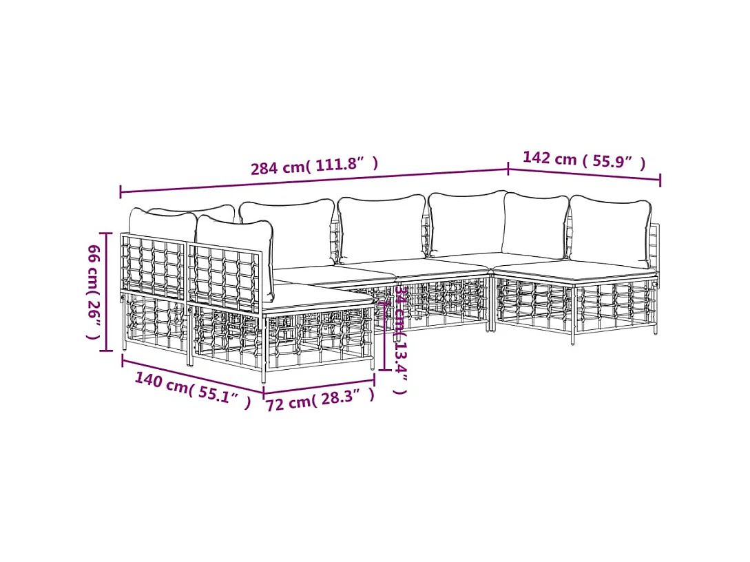 Salon de jardin 6 pcs avec coussins anthracite résine tressée