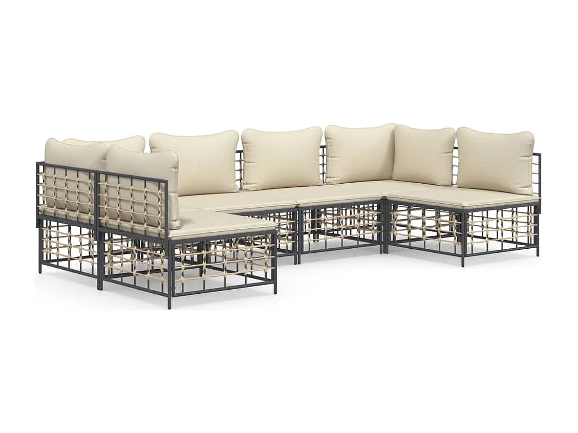 Salon de jardin 6 pcs avec coussins anthracite résine tressée