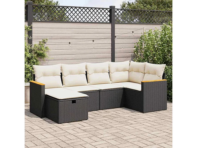 Set Divano da Giardino 6 pz con Cuscini Nero in Polyrattan
