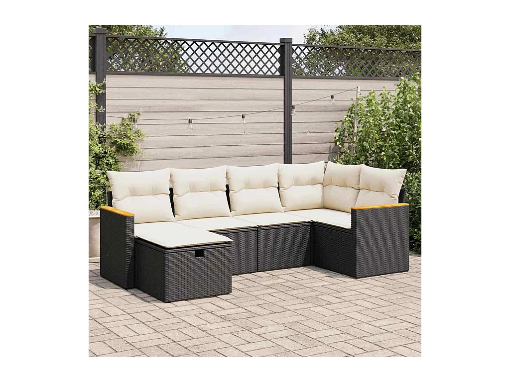 Set Divano da Giardino 6 pz con Cuscini Nero in Polyrattan