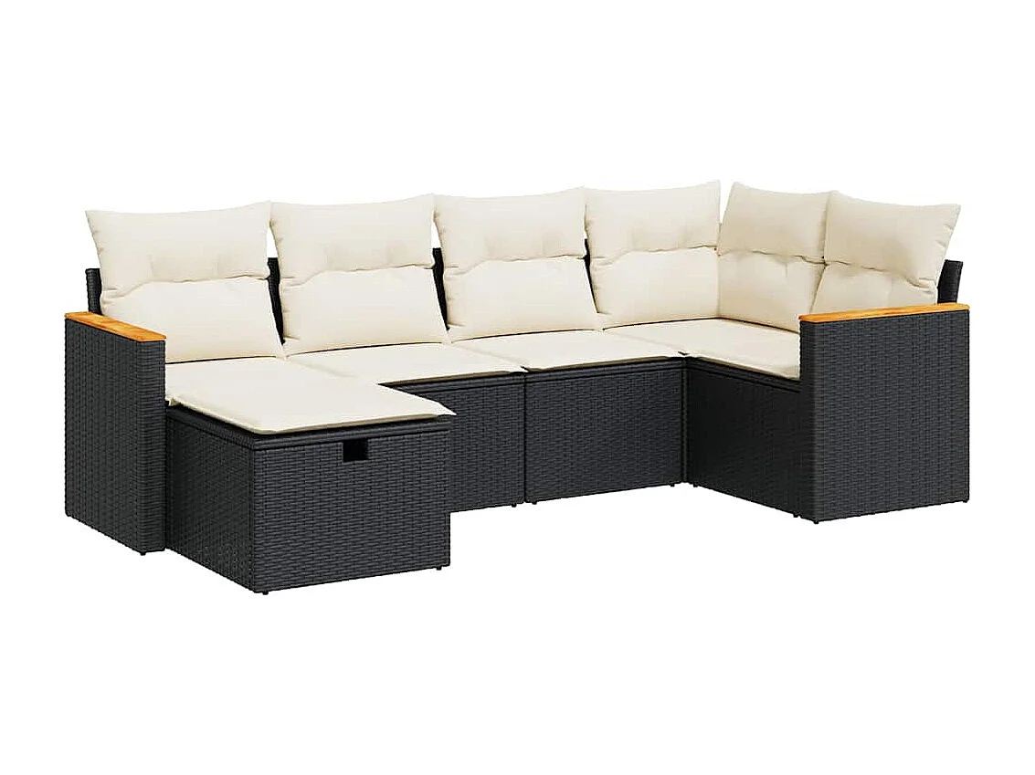 Set Divano da Giardino 6 pz con Cuscini Nero in Polyrattan