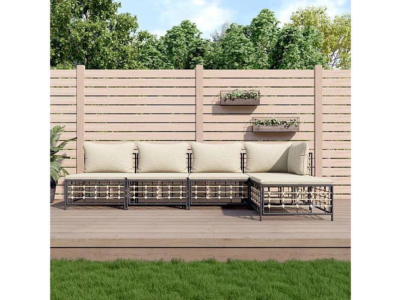 Salon de jardin 5 pcs avec coussins anthracite résine tressée