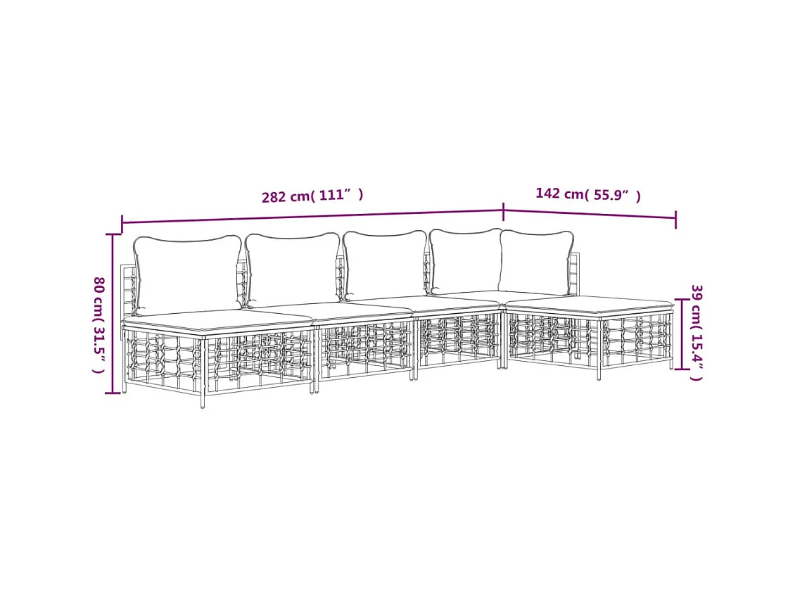 Salon de jardin 5 pcs avec coussins anthracite résine tressée