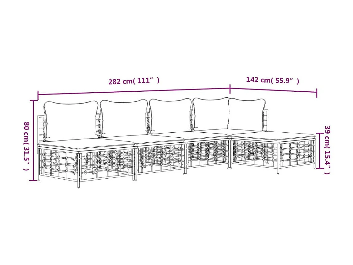 Salon de jardin 5 pcs avec coussins anthracite résine tressée