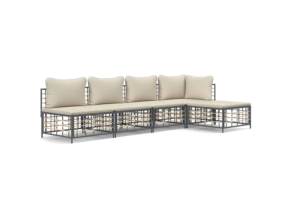 Set Divani da Giardino 5 pz con Cuscini Antracite in Polyrattan