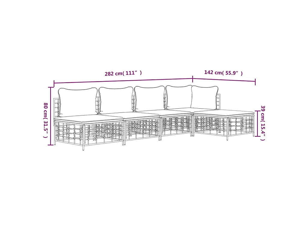 Set Divani da Giardino 5 pz con Cuscini Antracite in Polyrattan