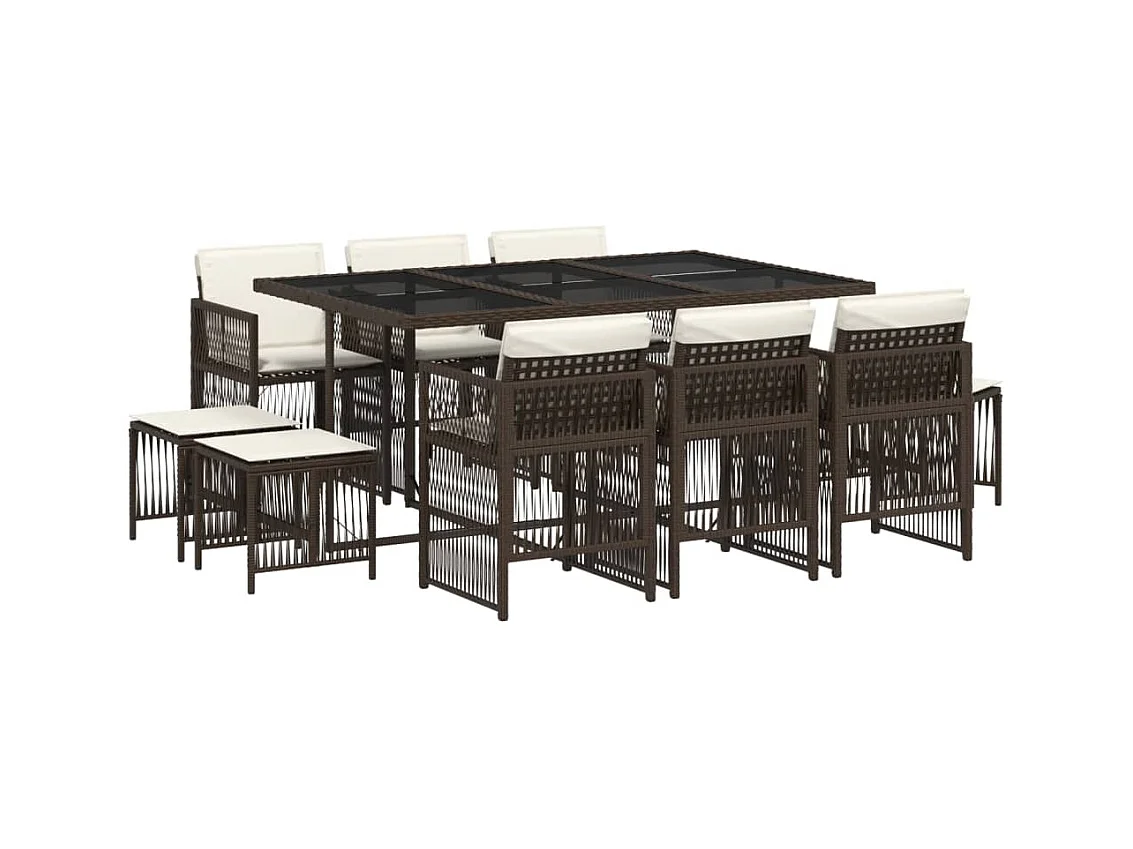 11-delige Tuinset met kussens poly rattan bruin