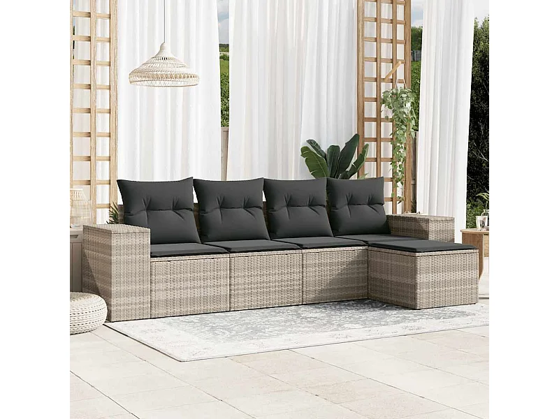 Salon de jardin 5 pcs avec coussins gris clair résine tressée