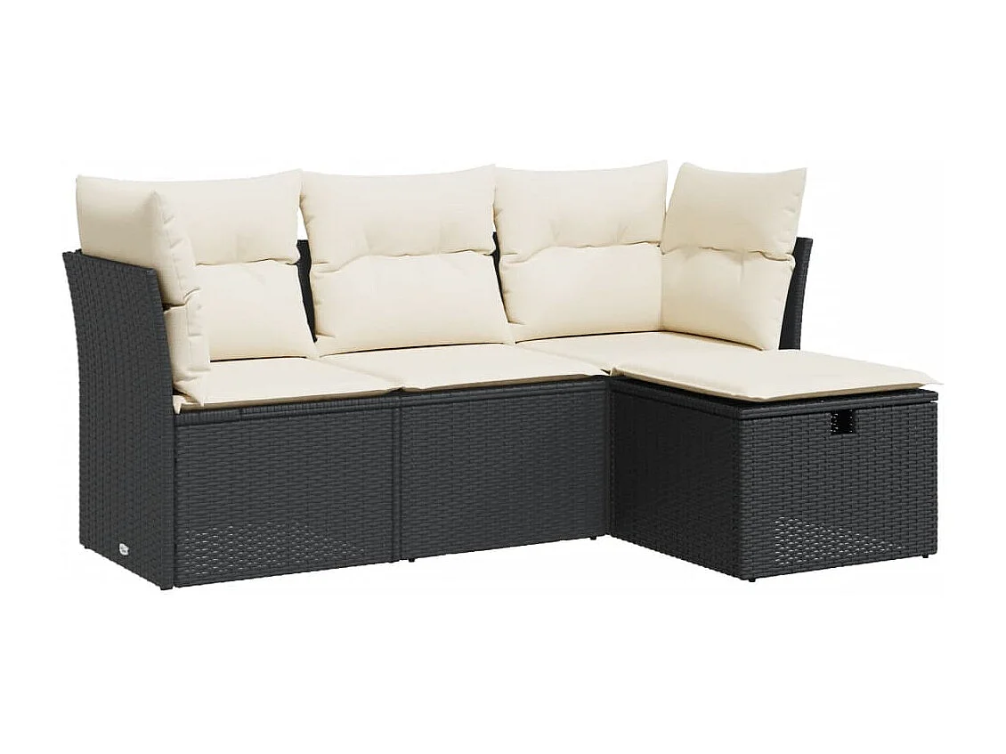 Salon de jardin 4 pcs avec coussins noir résine tressée