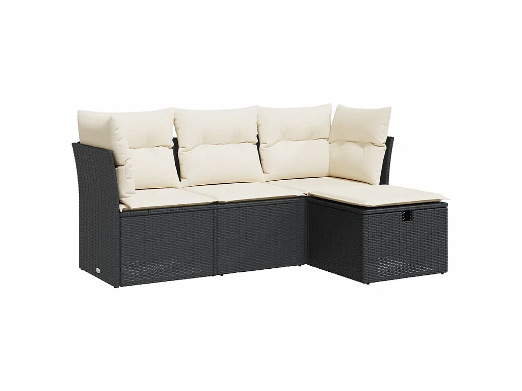 Set Divani da Giardino 4 pz con Cuscini Nero in Polyrattan