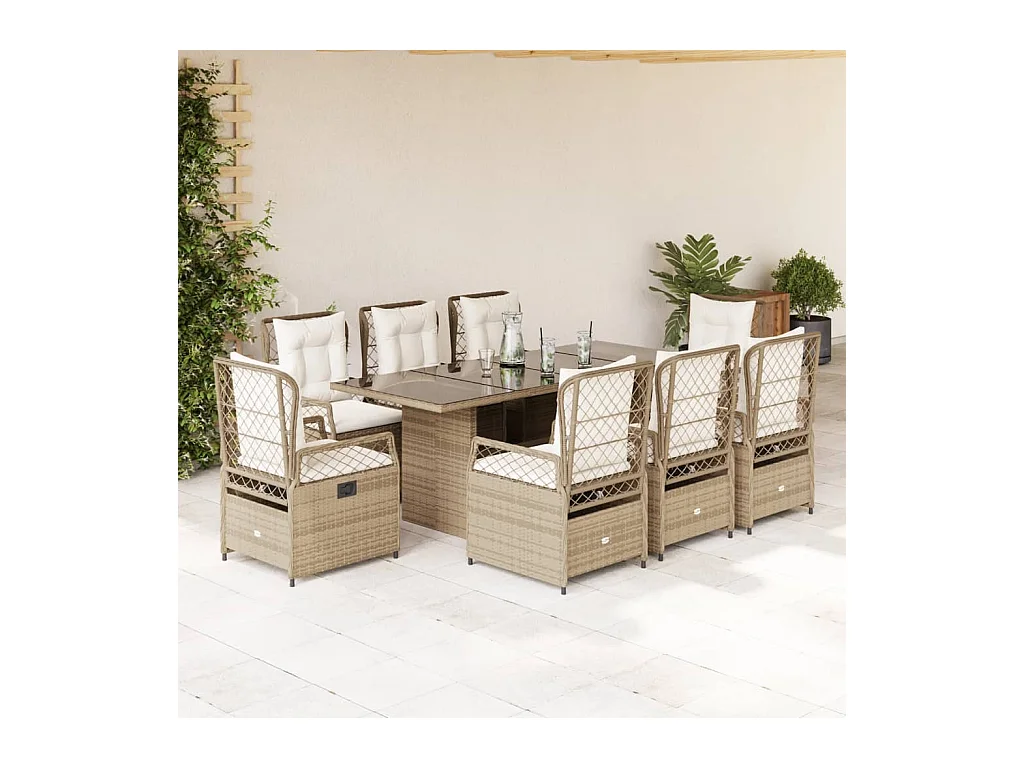 9-delige Tuinset met kussens poly rattan beige