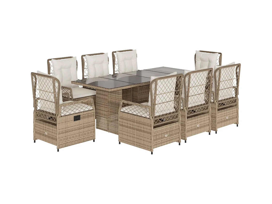 9-delige Tuinset met kussens poly rattan beige