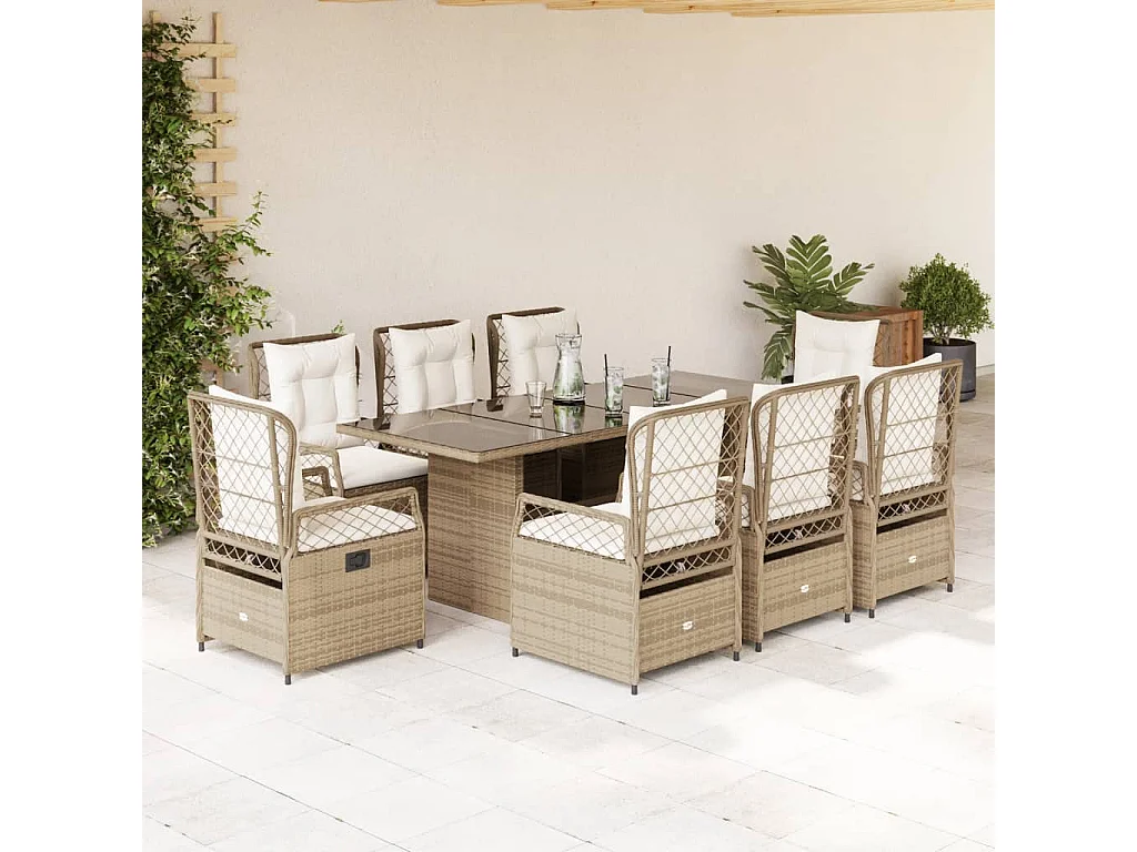 9-delige Tuinset met kussens poly rattan beige