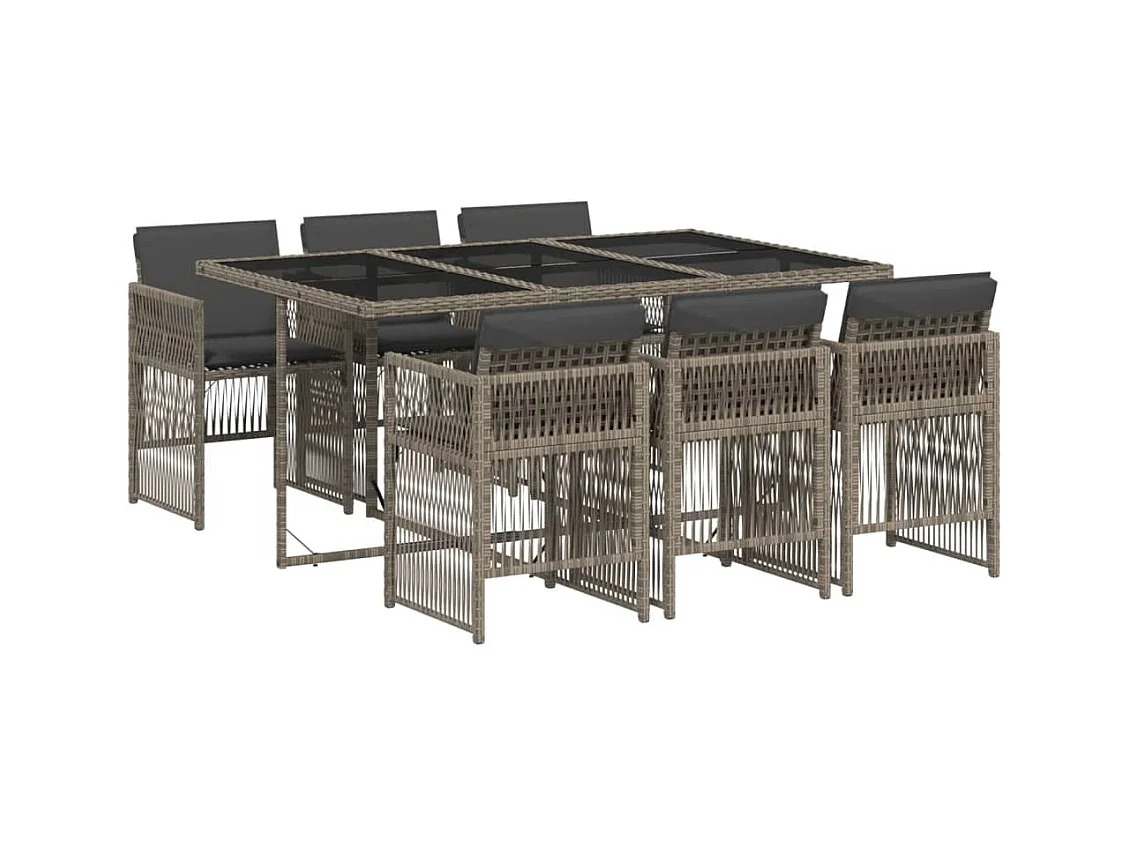 Ensemble à manger de jardin et coussins 7 pcs gris rotin