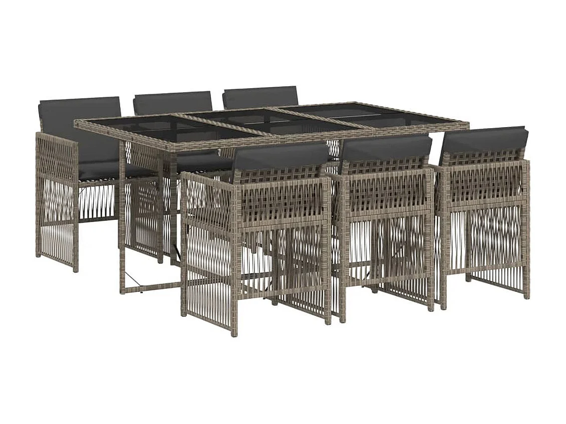 Ensemble à manger de jardin et coussins 7 pcs gris rotin