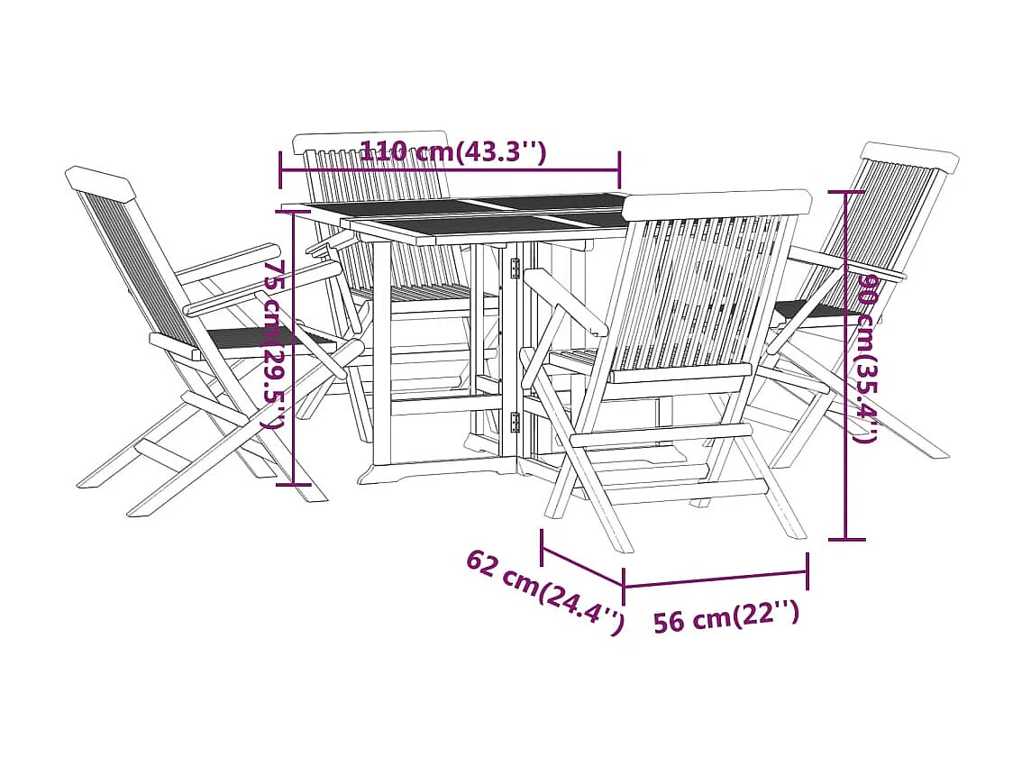 5-tlg. Garten-Essgruppe Klappbar Massivholz Teak