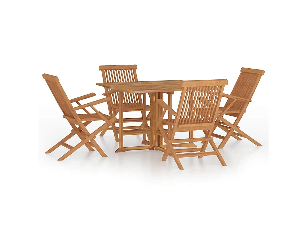 5 pcs conjunto jantar dobrável p/ exterior madeira teca maciça