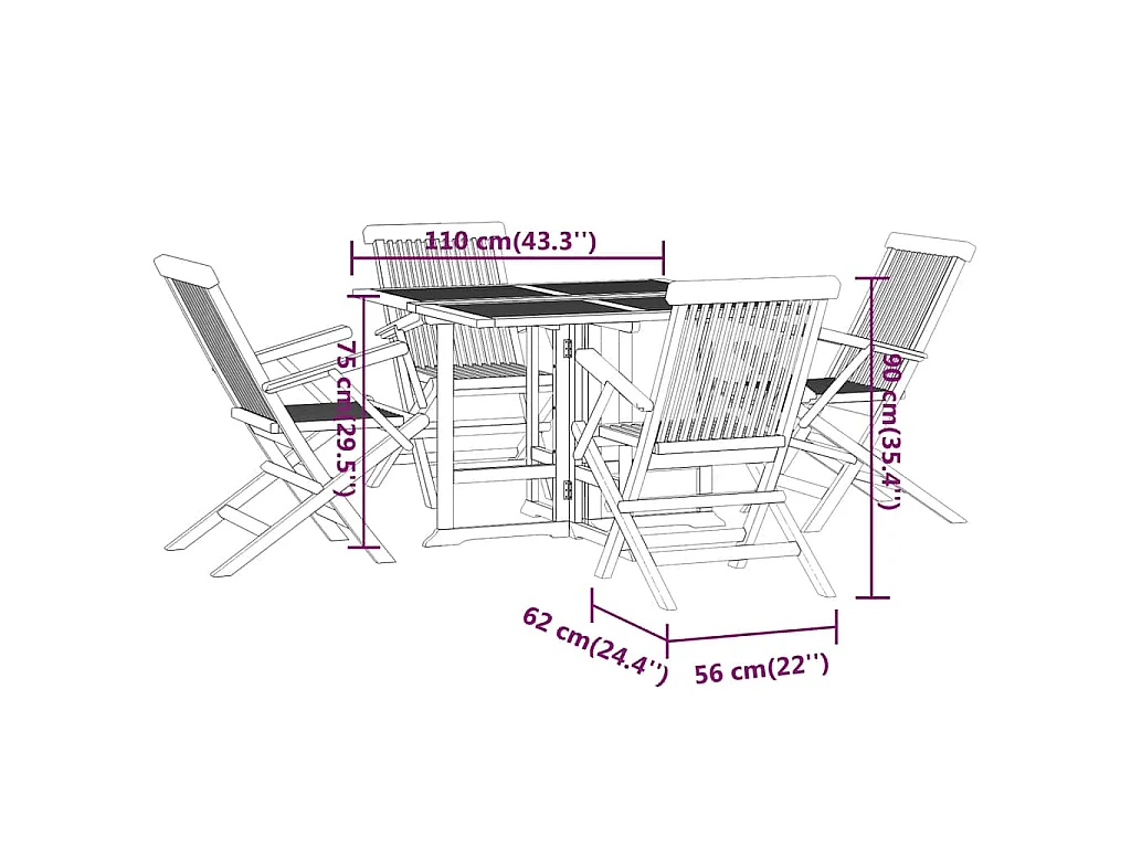 5 pcs conjunto jantar dobrável p/ exterior madeira teca maciça