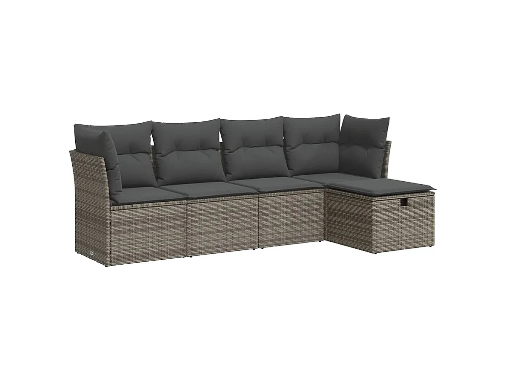5-tlg. Garten-Sofagarnitur mit Kissen Grau Poly Rattan