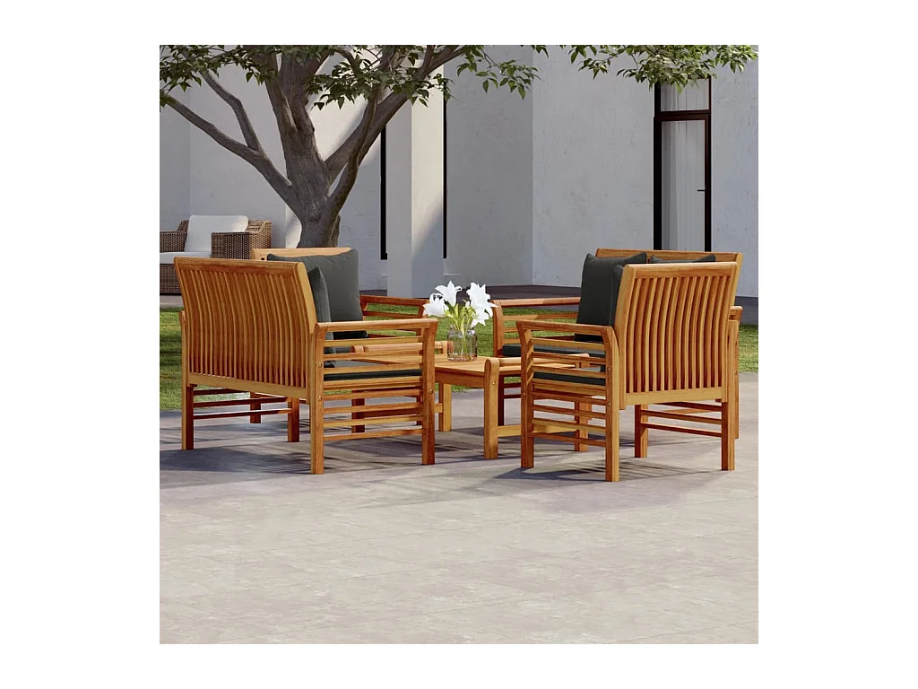 Salon de jardin avec coussins 5 pcs Bois d'acacia solide