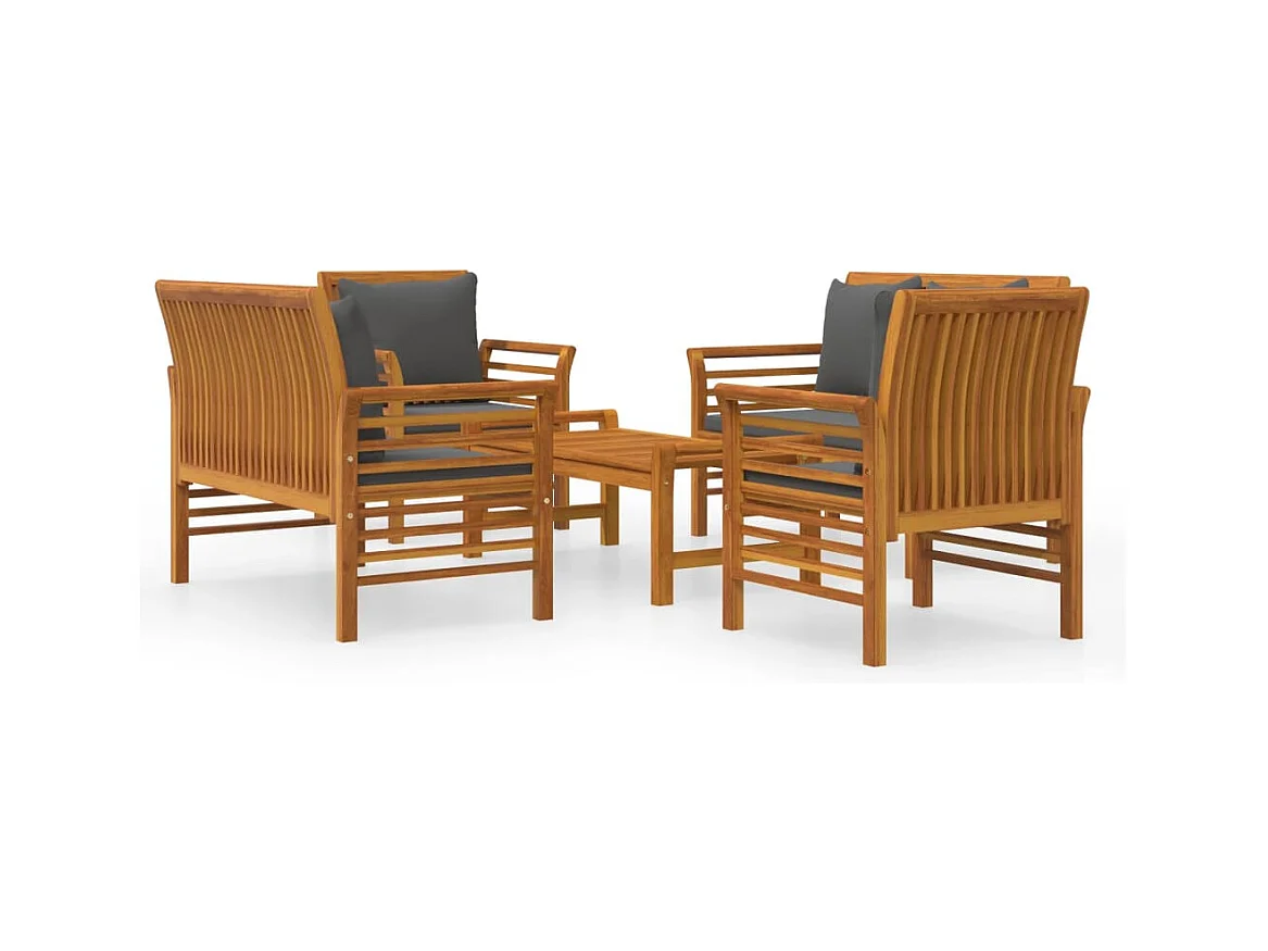 Salon de jardin avec coussins 5 pcs Bois d'acacia solide