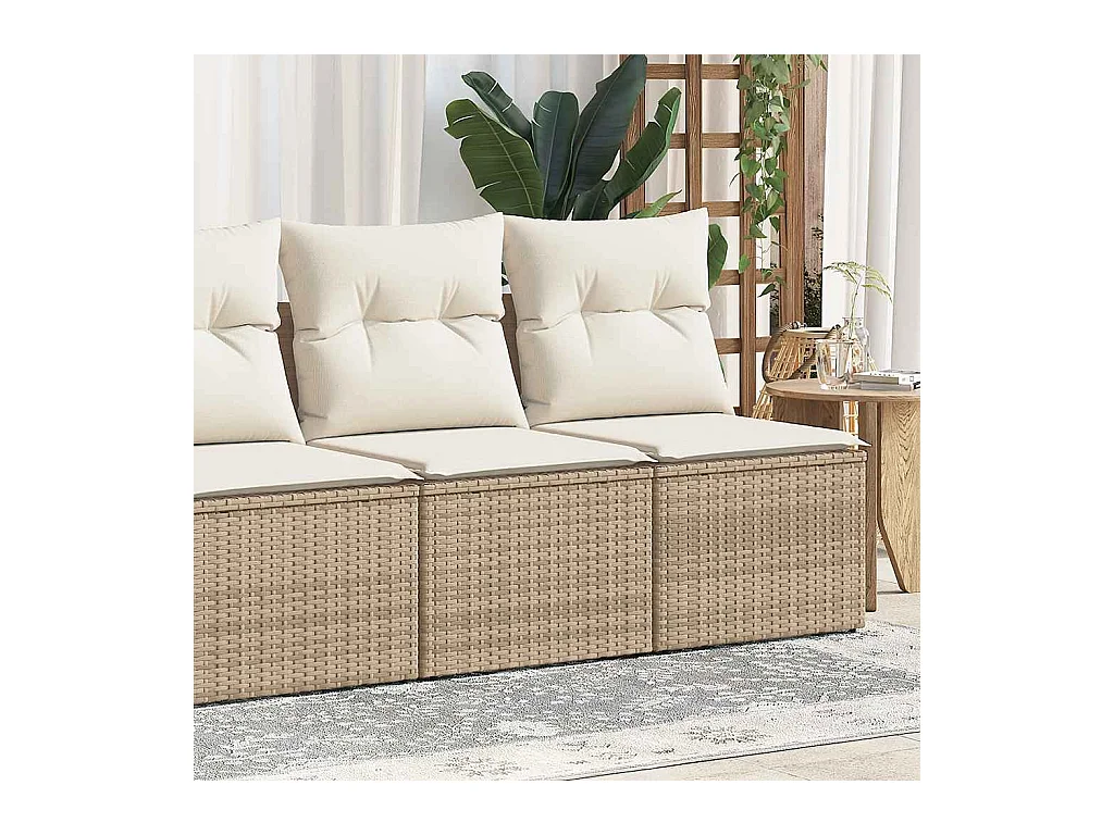 Salon de jardin avec coussins 2 pcs beige résine tressée acacia