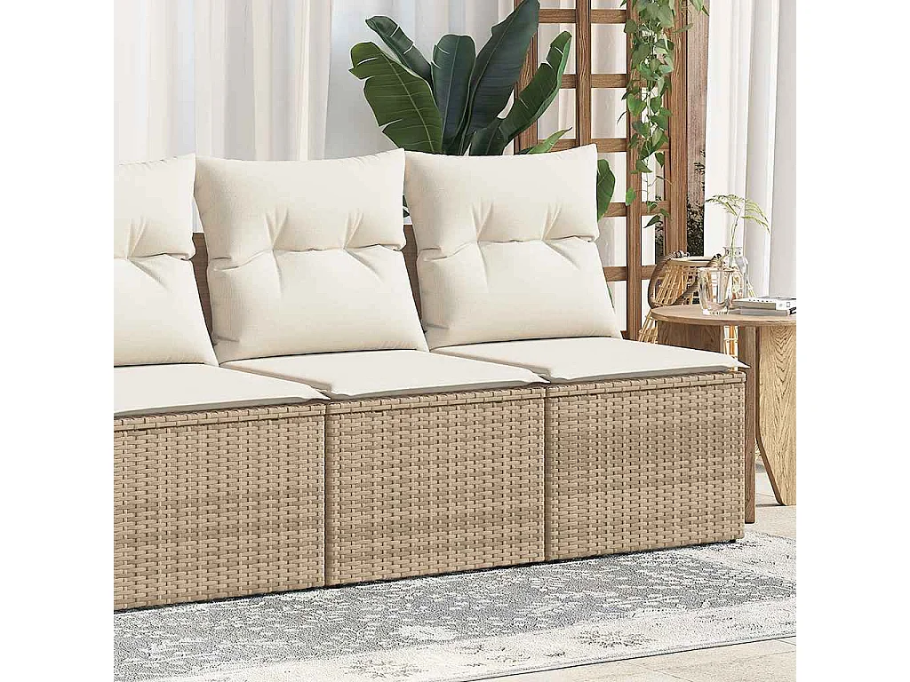 2-tlg. Garten-Sofagarnitur mit Kissen Beige Poly Rattan Akazie