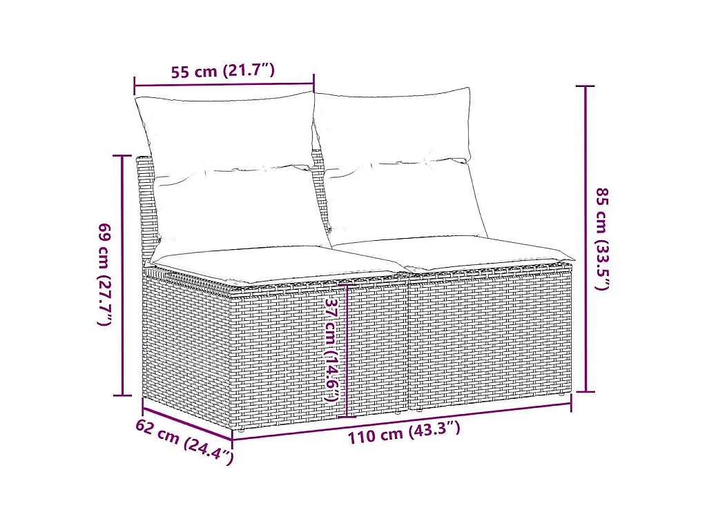 2-tlg. Garten-Sofagarnitur mit Kissen Beige Poly Rattan Akazie