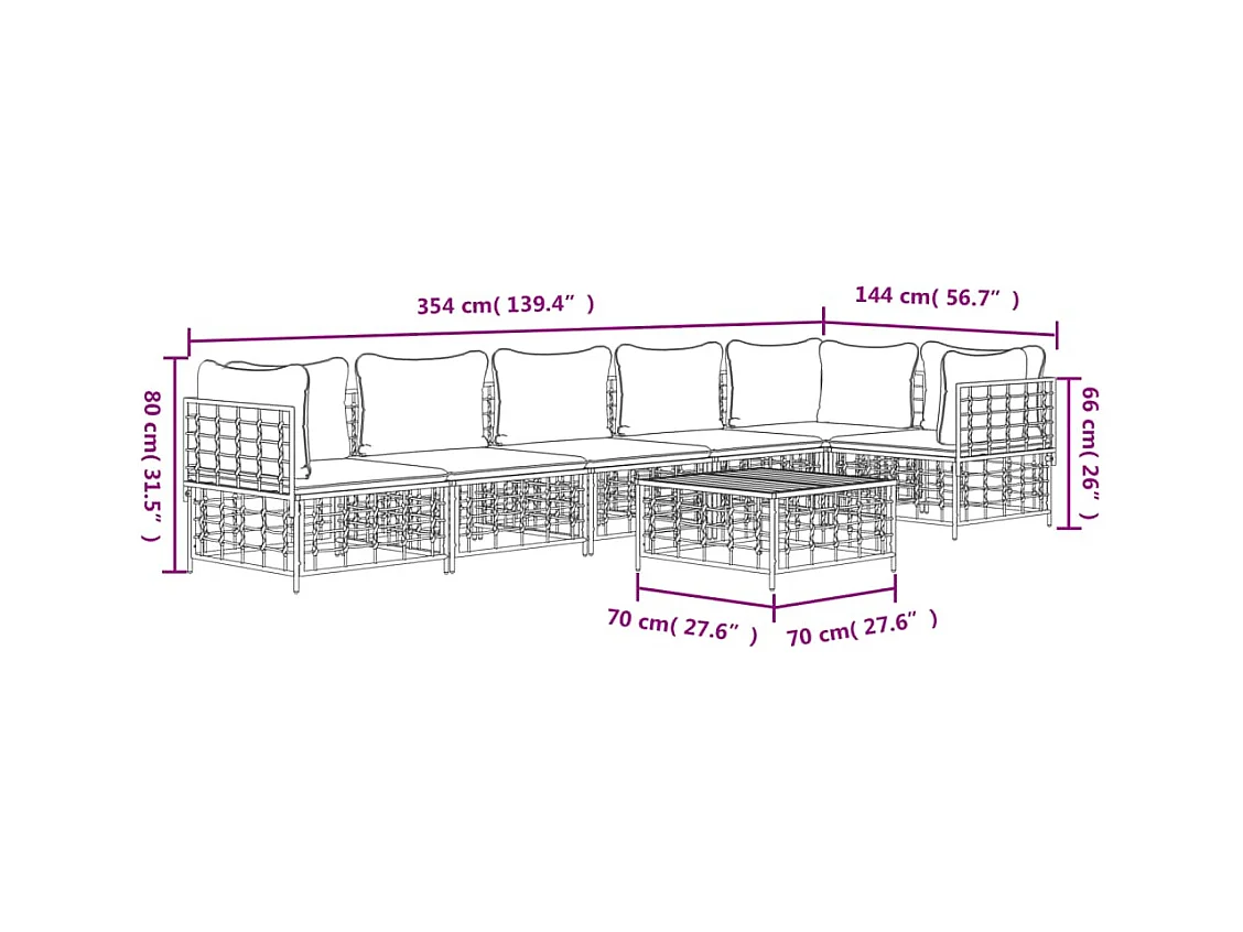 Salon de jardin 7 pcs avec coussins anthracite résine tressée
