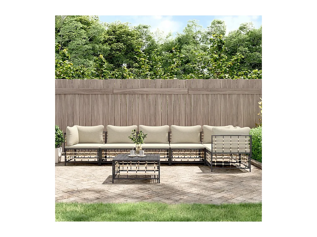 7-tlg. Garten-Lounge-Set mit Kissen Anthrazit Poly Rattan